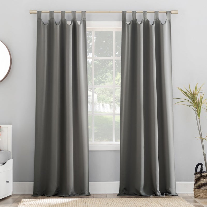 Sun Zero Easton Energy Saving Blackout Tab Top Curtain Panel, 40" x 95", Gray - Image 1